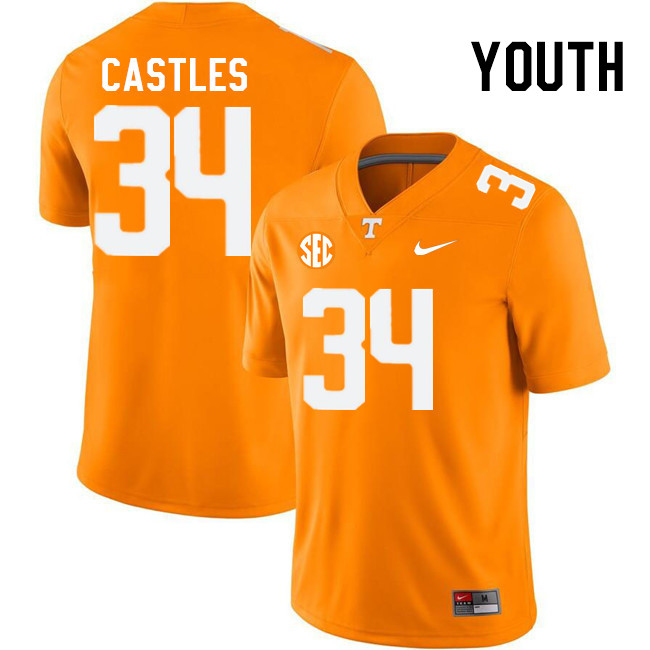 Youth #34 McCallan Castles Tennessee Volunteers College Football Jerseys Stitched Sale-Orange